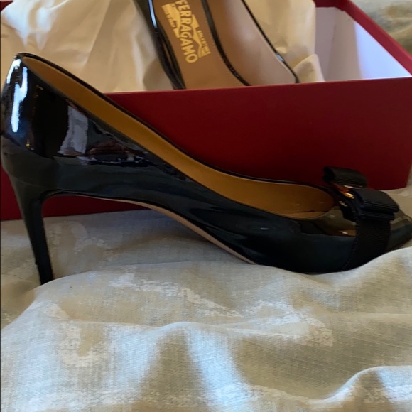 Salvatore Ferragamo Black Peep Toe Heels - Picture 2 of 8